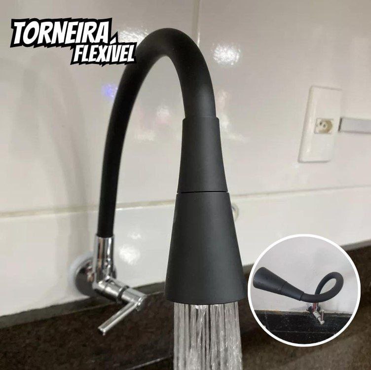 Torneira Preta Flexível Para Parede Gourmet 2 Jatos