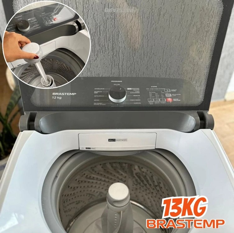 Lavadora de Roupas Brastemp 13kg Cesto Inox - 12 Programas de Lavagem Branca BWK13