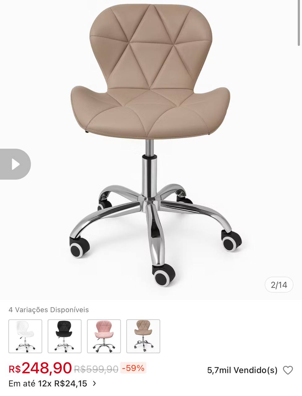 Cadeira Eiffel Slim Giratória com Estofado Penteadeira Base Cromada