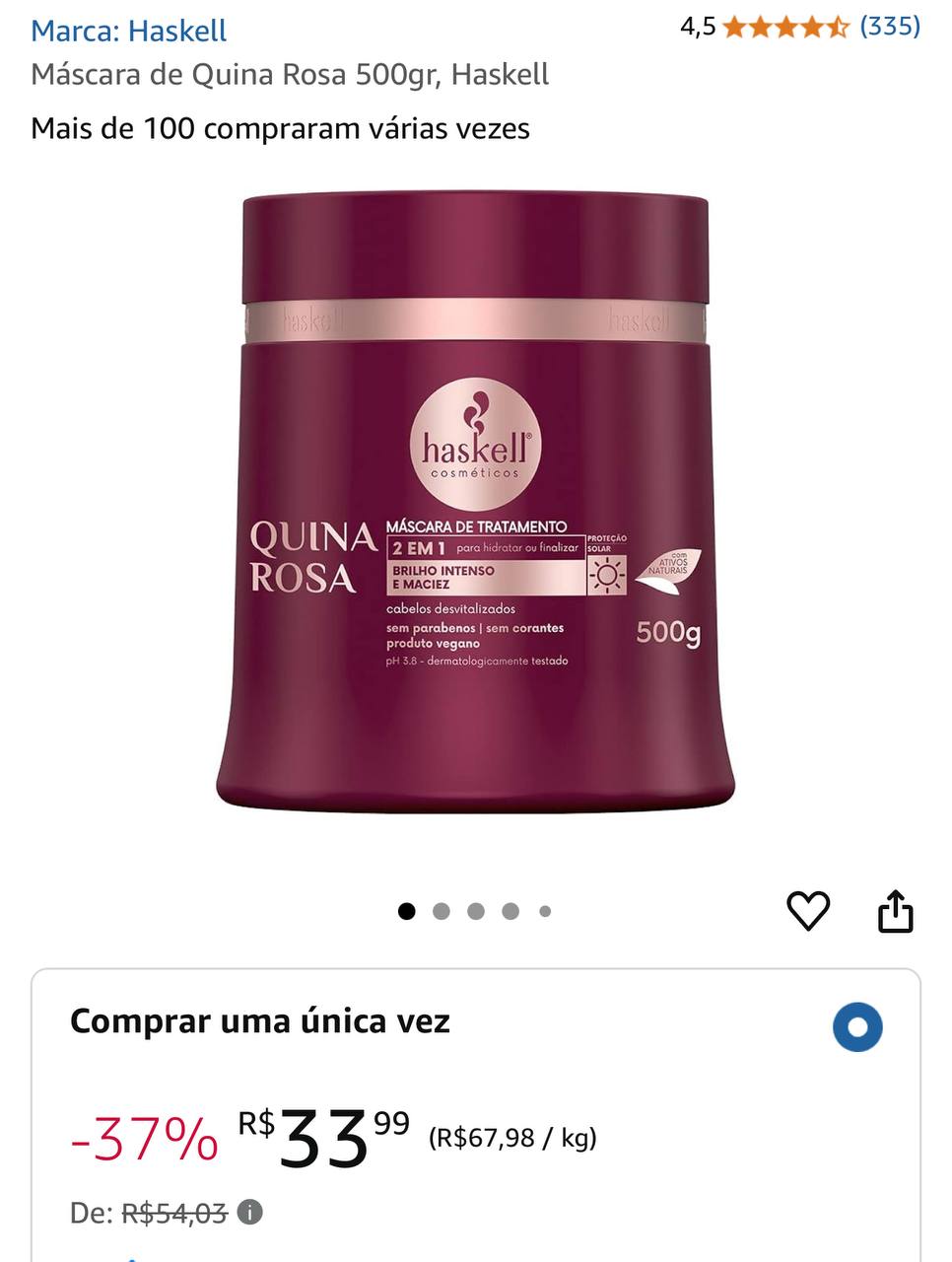 Máscara de Quina Rosa 500gr, Haskell
