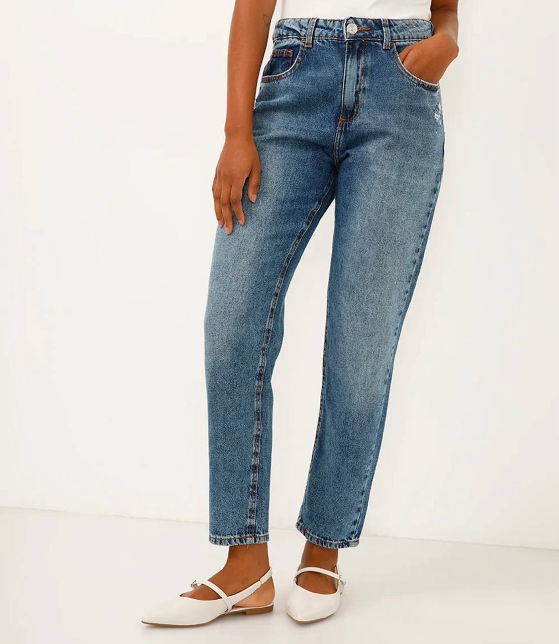 calça jeans mom cintura super alta azul