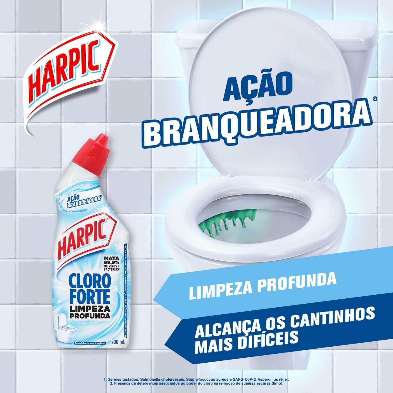 Harpic Cloro Forte - Desinfetante Sanitário Líquido Desodorizador, 200ml, Azul