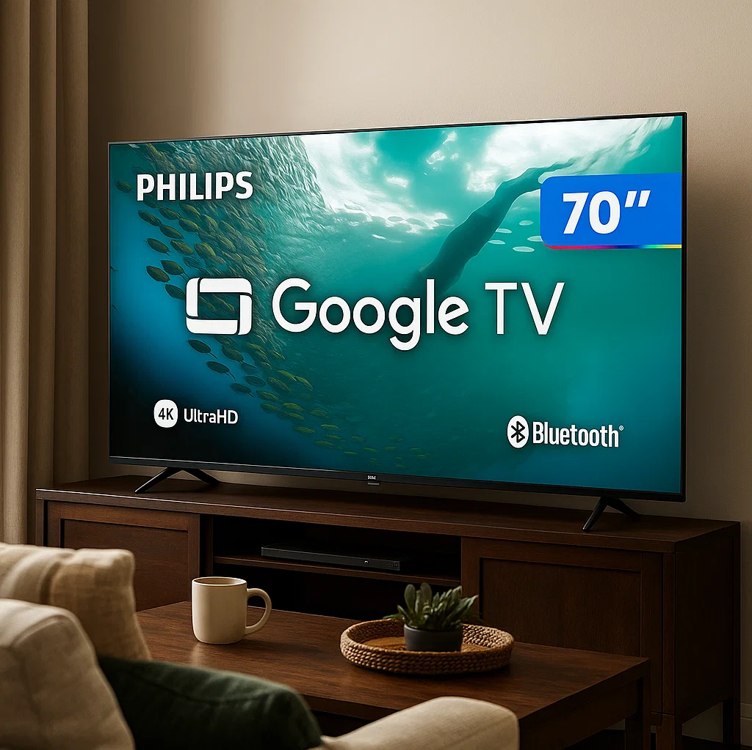 Smart TV 70" Philips 4K UHD DLED 70PUG7019/78 Google TV Quad Core Google Assistente 3 HDMI
