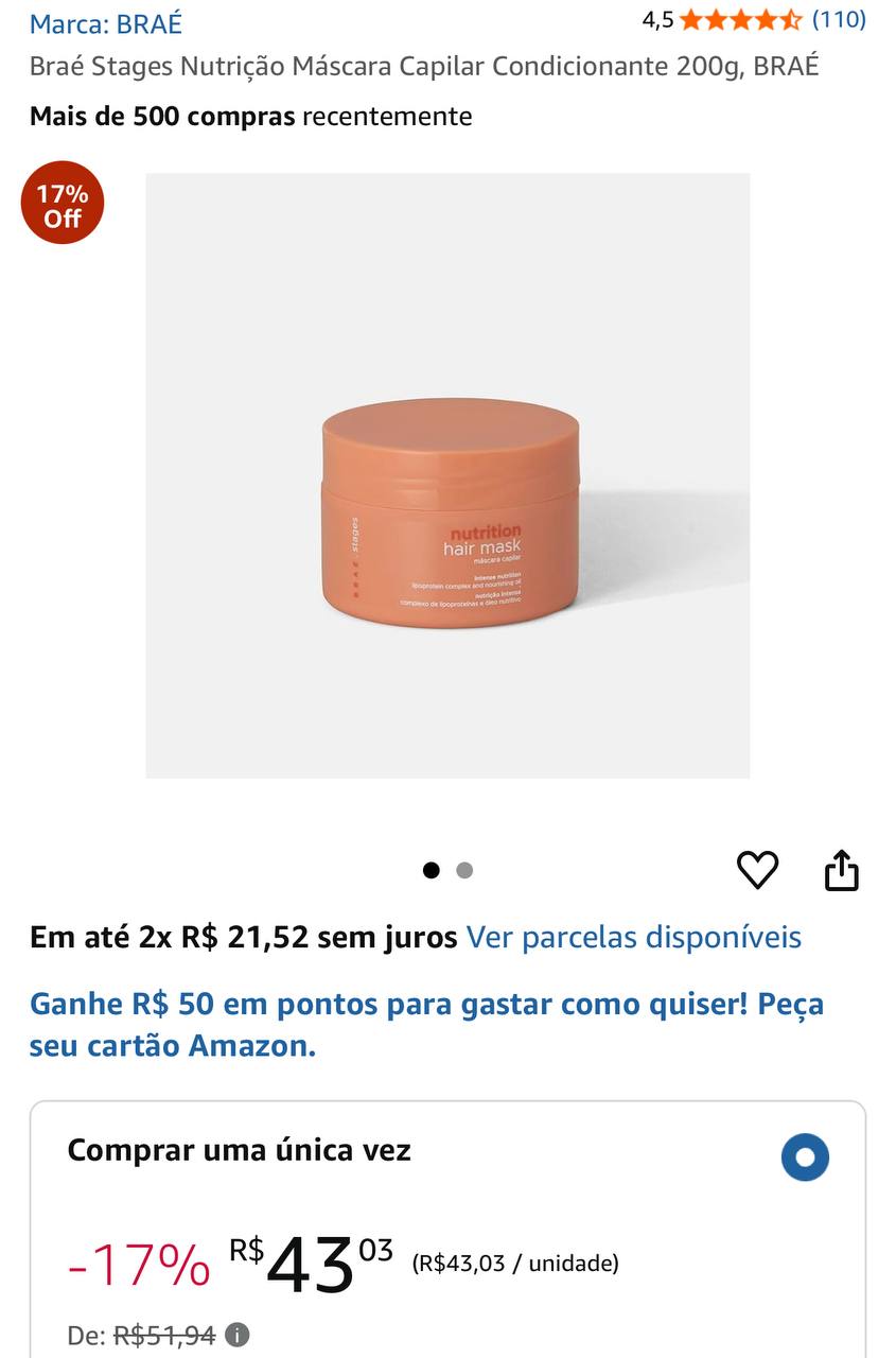 Braé Stages Nutrição Máscara Capilar Condicionante 200g, BRAÉ