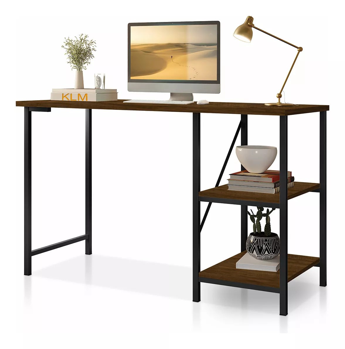 Mesa Escrivaninha Mesa Office Estudo Estilo Industrial Cor Preto Imbuia 1,10m Klm