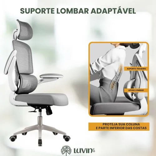 Cadeira Escritório Ergonômica G500 Luvinco Cor Cinza Com Suporte Lombar Estofado Mesh