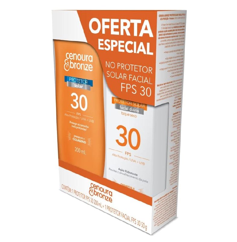 Cenoura e Bronze Kit Protetor Solar Corpo FPS 30 200ml + Facial FPS 30 50g, Cor: Branco
