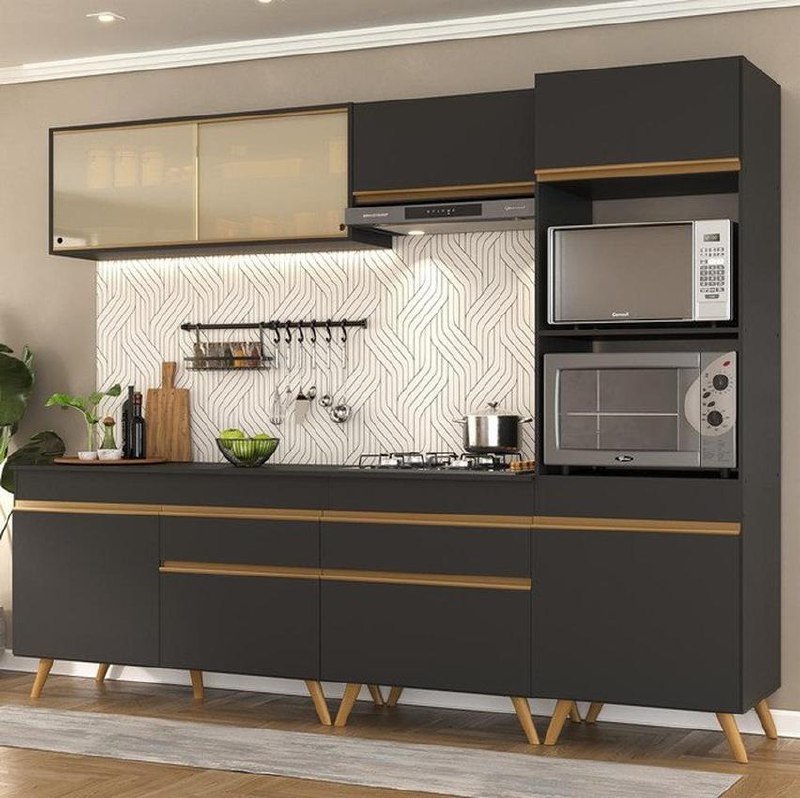 Armário De Cozinha Completa Modulada Balcão Com Tampo E Torre Quente P/ Forno E Micro-onda...