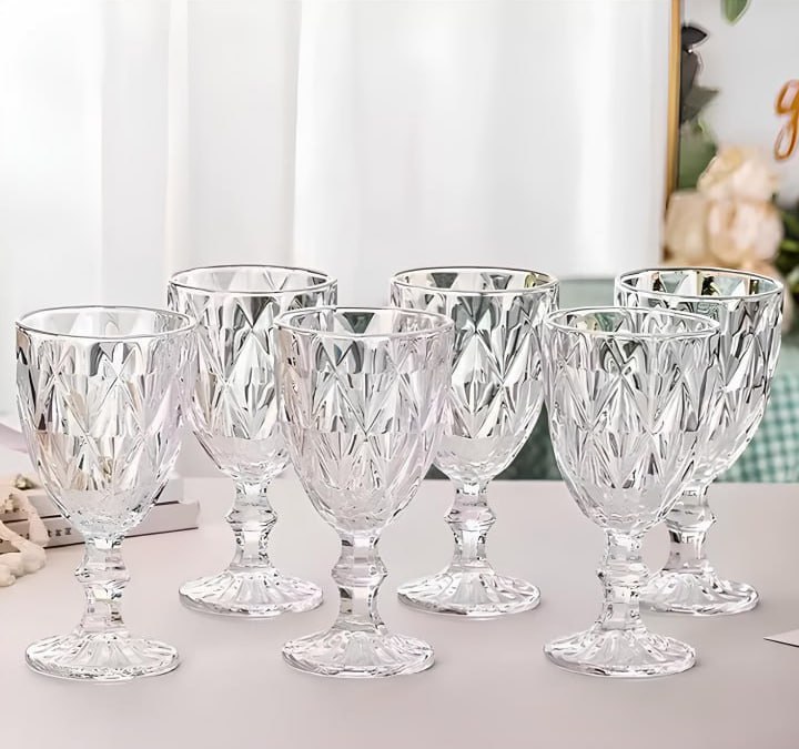 Jogo De Taças Diamante De Vidro 6 Peças 340ml Água Suco