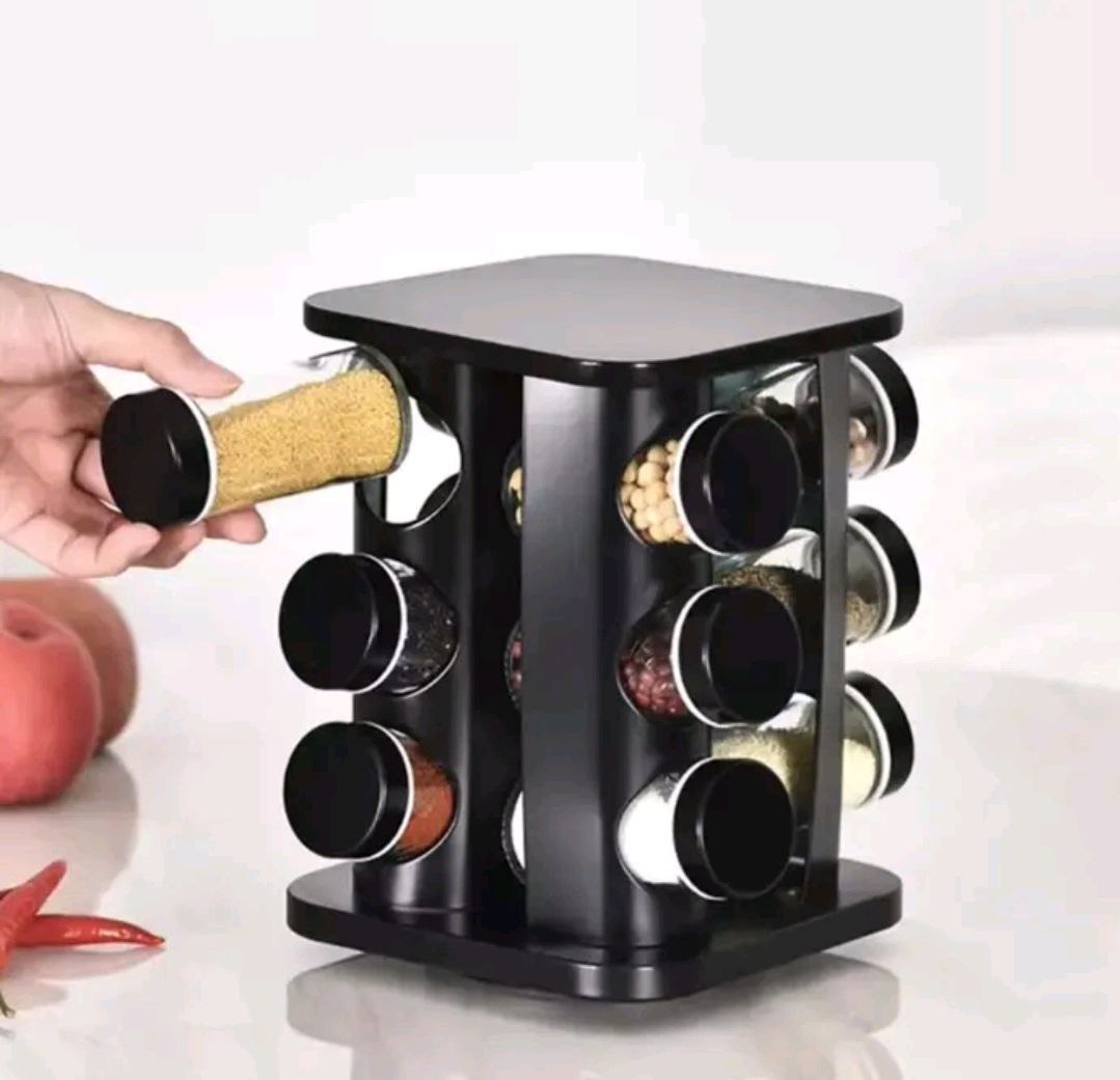 Porta Condimentos Giratório Preto em Vidro 12 potes - DUARTES DISTRIBUIÇÃO UD BRINQUEDOS E...