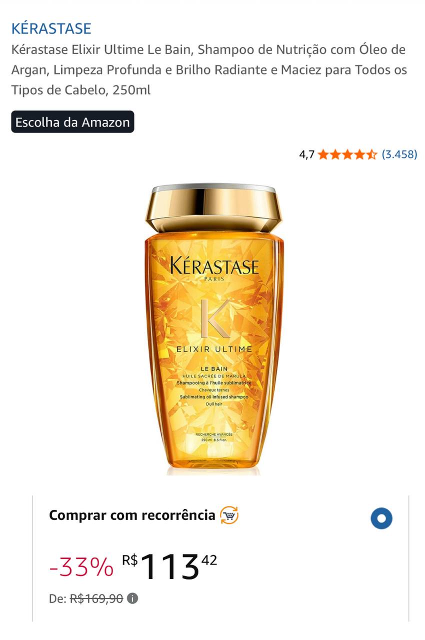 Kérastase Elixir Ultime Le Bain, Shampoo de Nutrição com Óleo de Argan, Limpeza Profunda e...