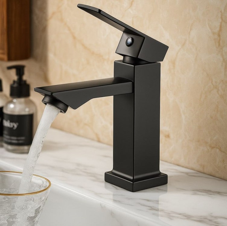 Torneira Zrz Luxo Moderno Lavabo Banheiros Luxo Curta Preto Acabamento Fosco