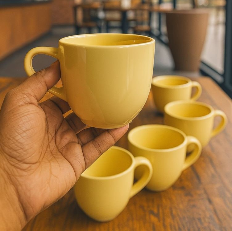 Jogo 6 Xicara Café Chá Porcelana 170ml Cor Amarelo