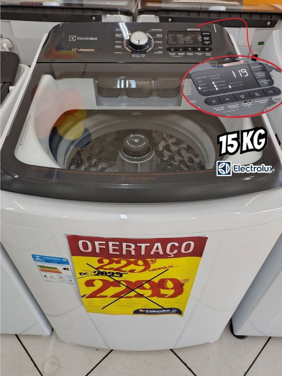 Lavadora de Roupas Electrolux 15kg Cesto Inox 11 Programas de Lavagem Branco Premium Care ...