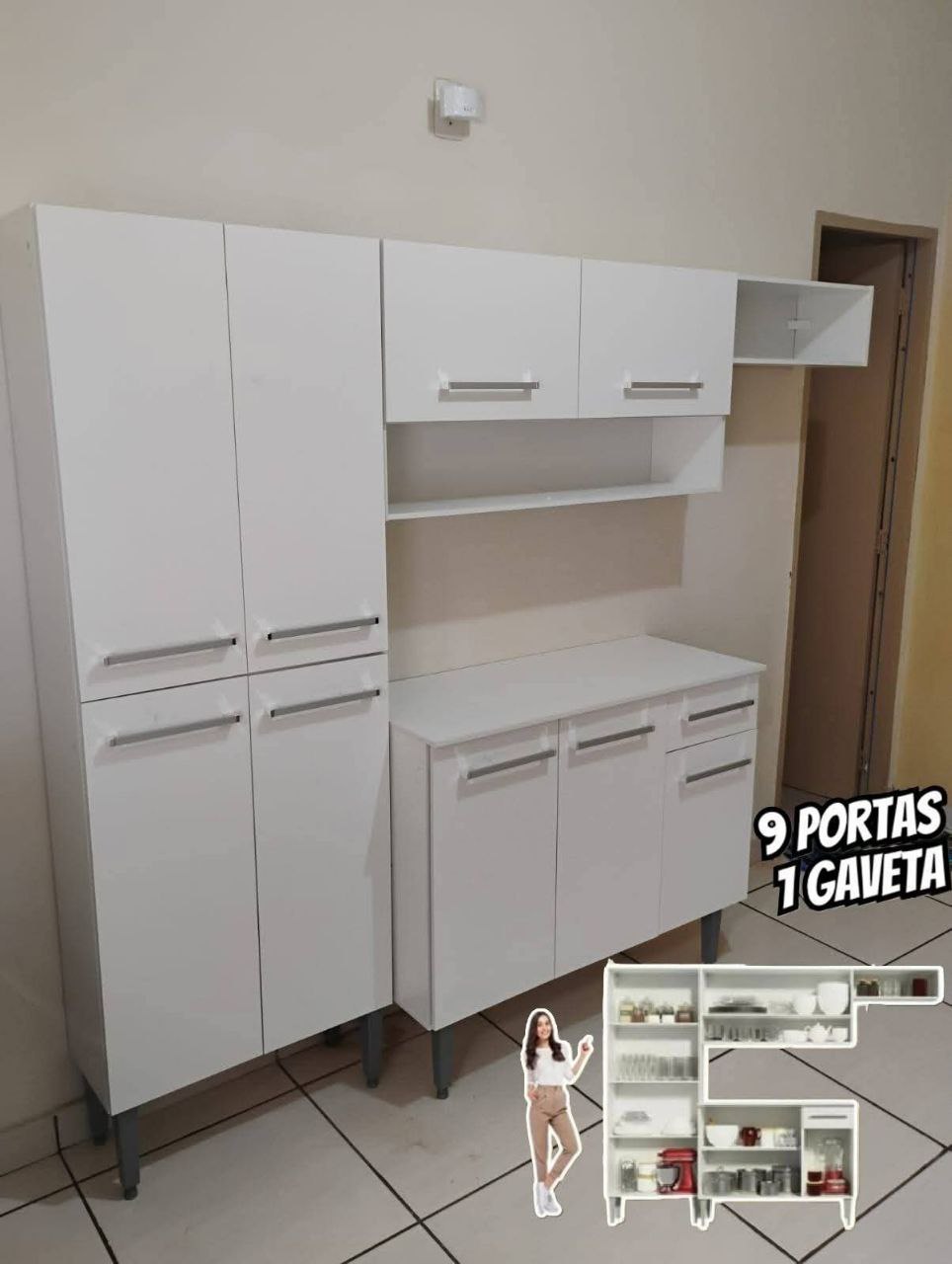 Madesa Emilly G2007009 Armário De Cozinha Compacta Completa Top Com Armário E Balcão Cor B...