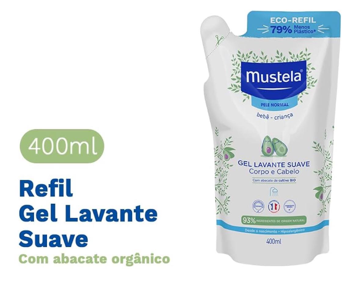 Mustela Refil Gel Lavante Suave 400ml - Sabonete Líquido Corpo e Cabelo Para Bebês e Crian...