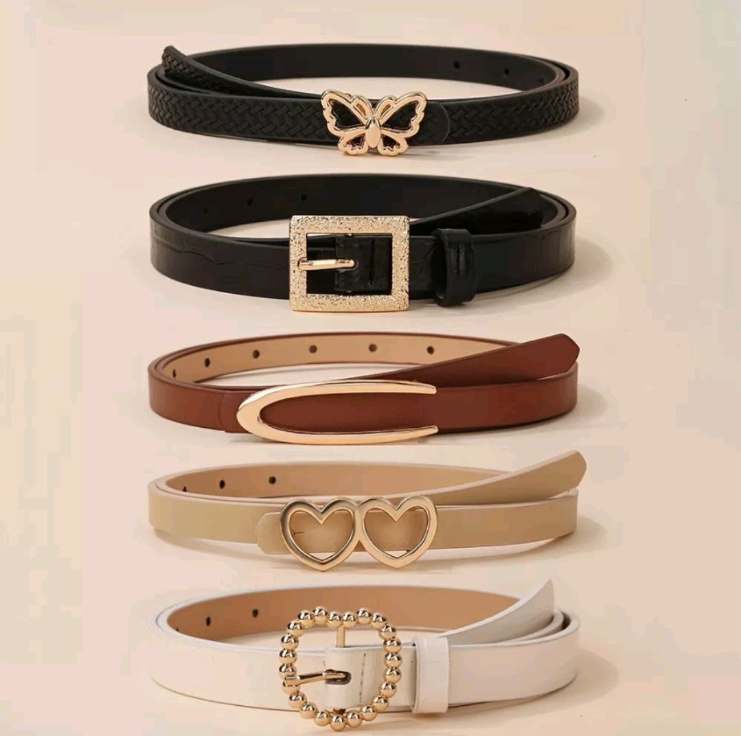 Kit 5 Cintos Finos Fivela de Metal Feminino