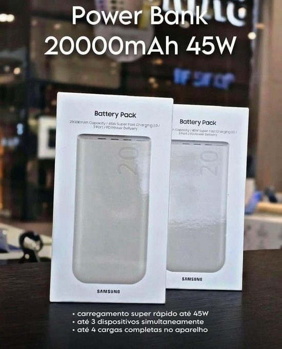 Carregador Portátil 3x Usb-c, 20000mah, Super Rápida 45w