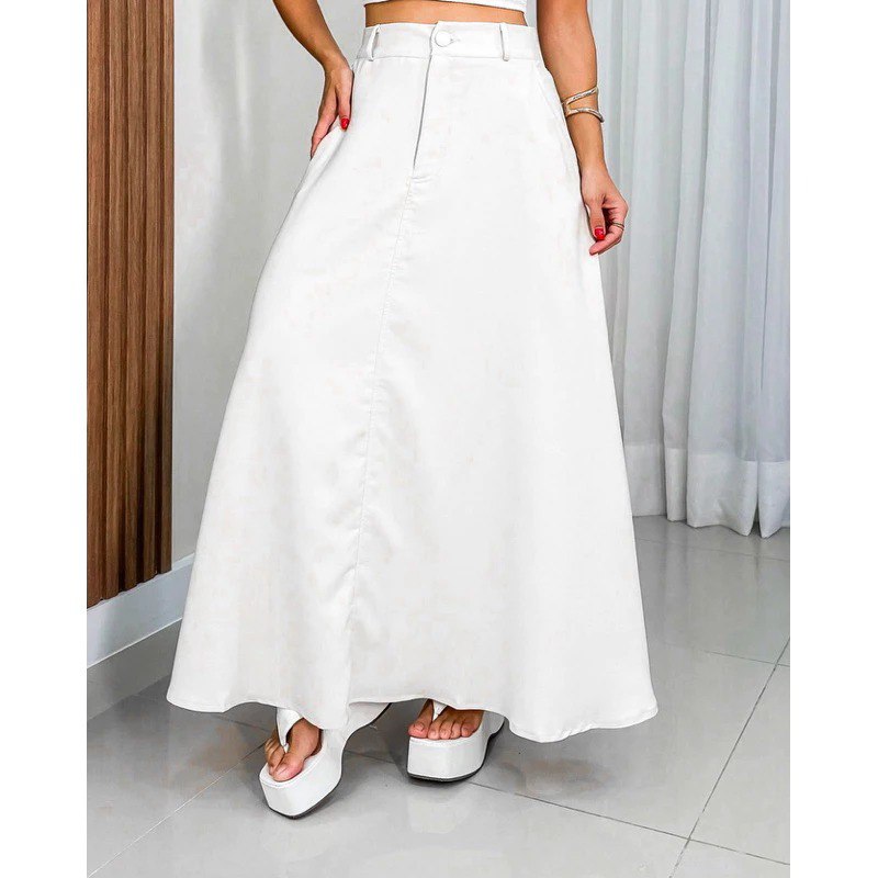 Saia Alfaiataria Feminina Longa Moda Feminina com Cinto de Couro