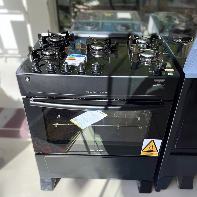 Fornello a 5 fori Atlas tavolo in vetro nero Monaco Top Glass - Bivolt
