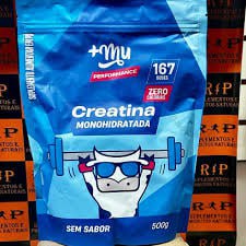 +Mu Creatina Monohidratada 100% Pura s/Sabor - Refil 500g - Aumento da força no treino