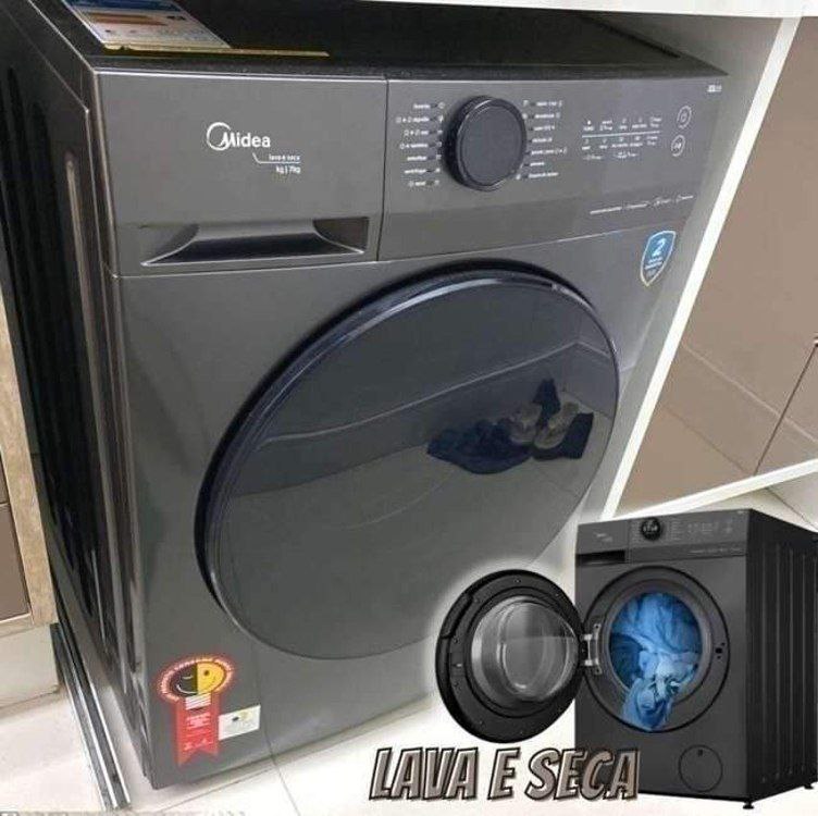 Lava e Seca Midea Slim 11kg HealthGuard Smart Inverter Água Fria e Quente Titanium MF201D1...