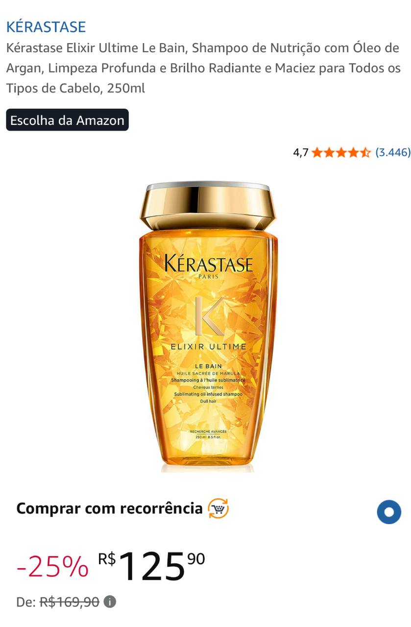 Kérastase Elixir Ultime Le Bain, Shampoo de Nutrição com Óleo de Argan, Limpeza Profunda e...
