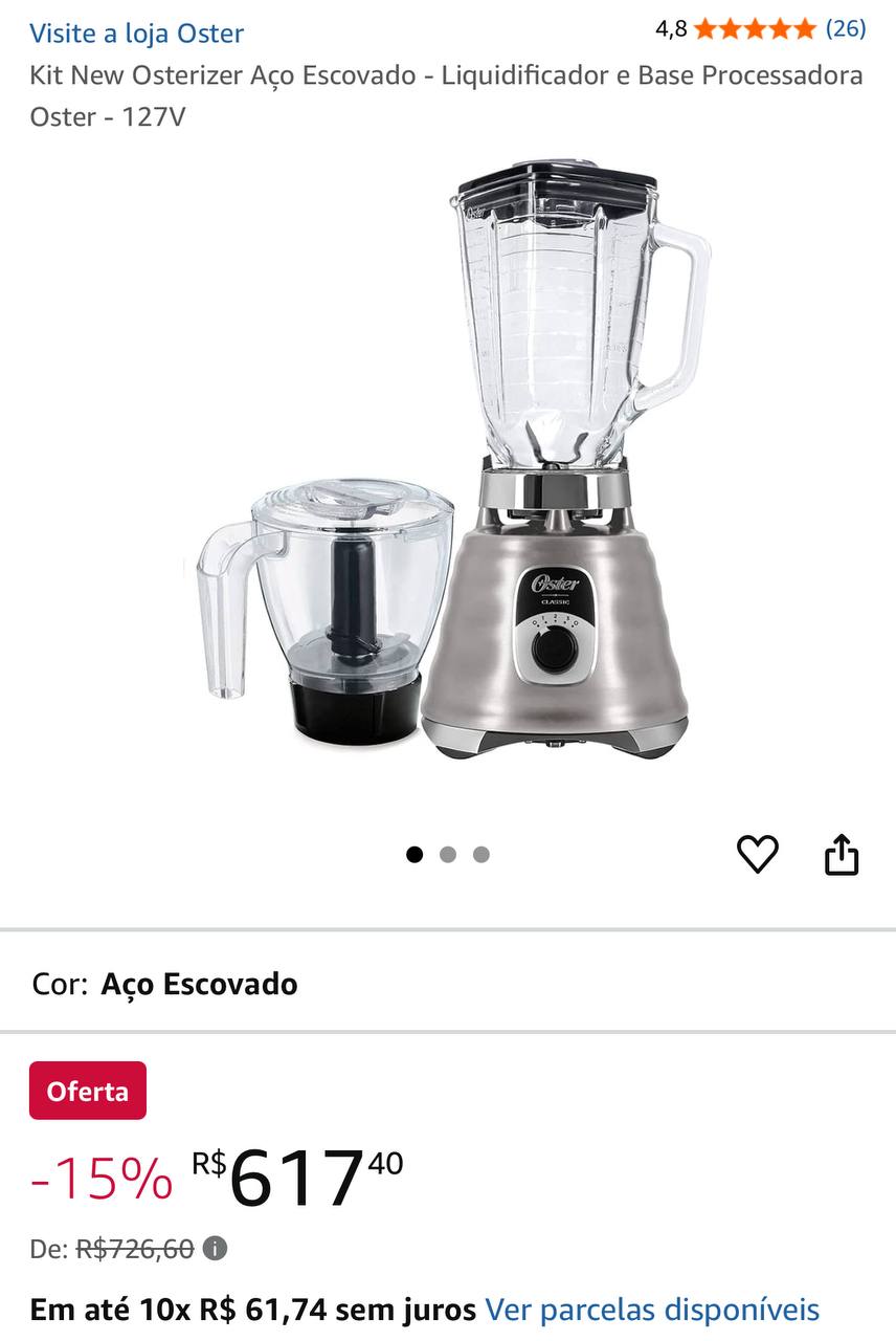 Kit New Osterizer Aço Escovado - Liquidificador e Base Processadora Oster - 127V