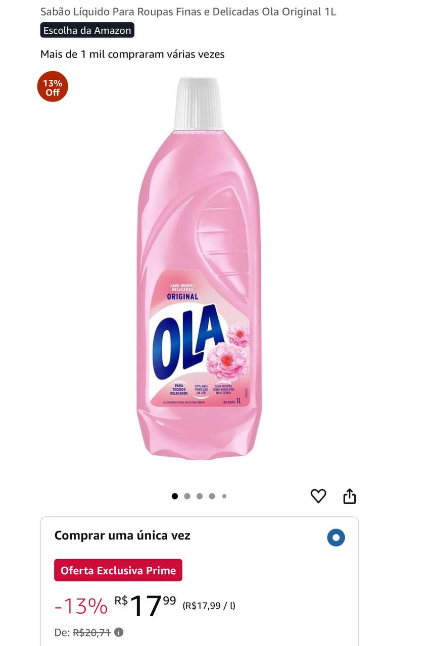Sabão Líquido Para Roupas Finas e Delicadas Ola Original 1L