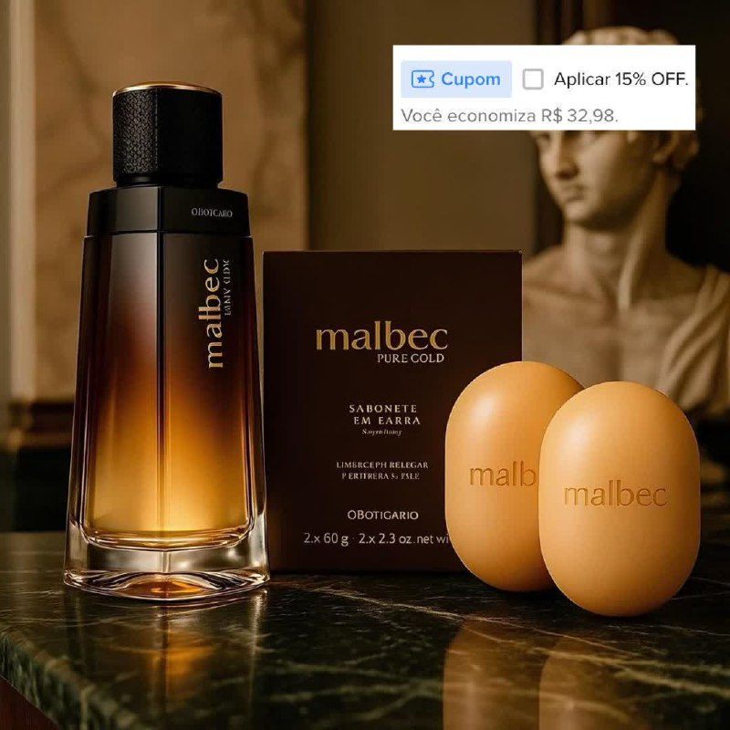 Combo Malbec Pure Gold: Desodorante Colônia 100ml + Sabonete Em Barra 2x80g