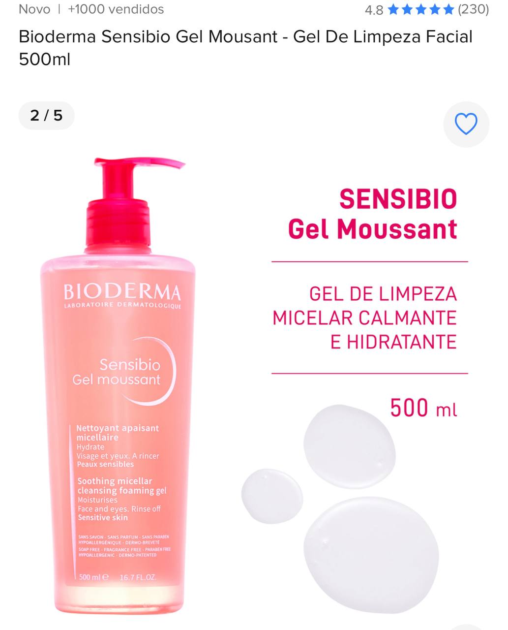 Bioderma Sensibio Gel Mousant - Gel De Limpeza Facial 500ml