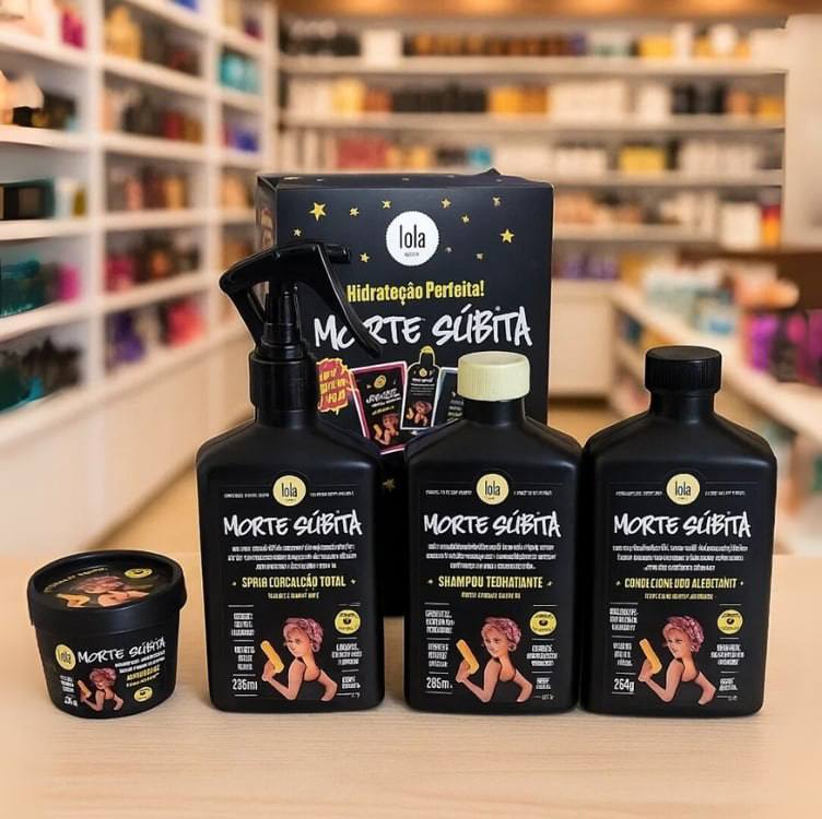 Kit Morte Súbita (Shampoo, Condicionador, Spray Reparação 250ml + Máscara 100g), Lola Cosm...