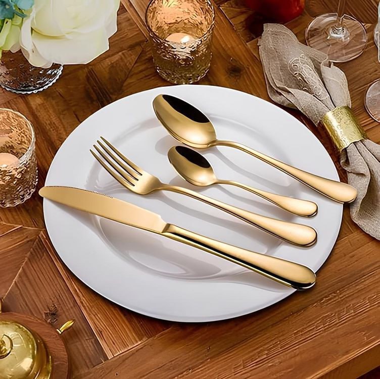 Faqueiro Jogo De Talheres 24 Peças De Aço Inox Cor Dourado
