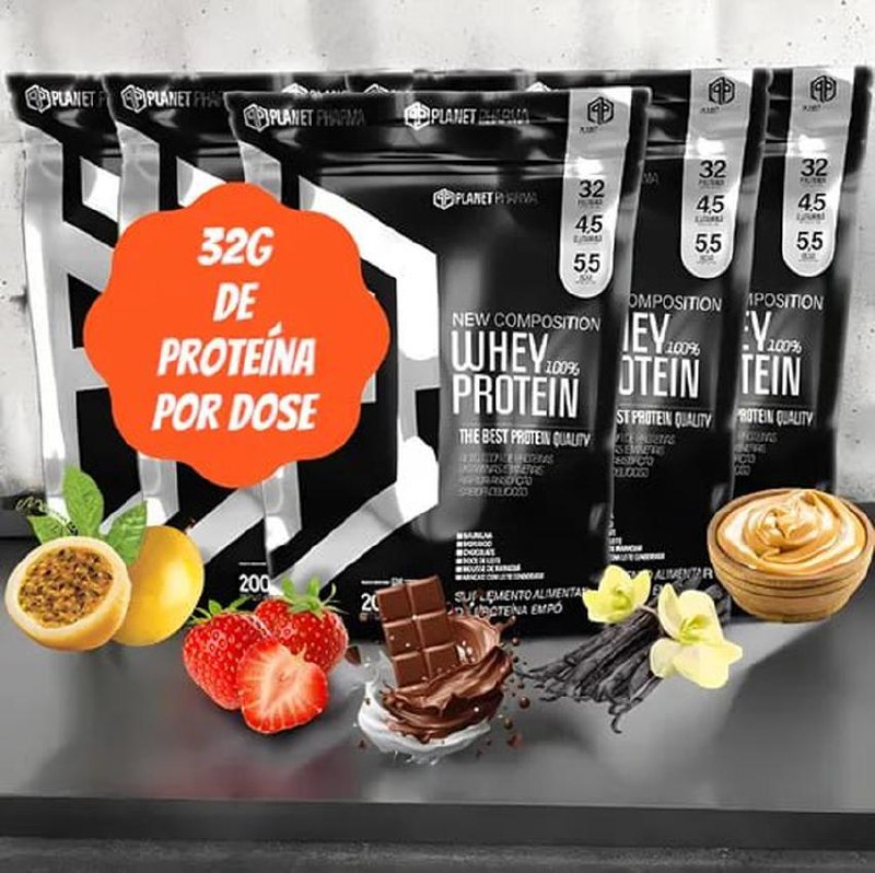 100% Whey Protein 2kg 32g Proteína / Dose - Planet Pharma Sabor Chocolate