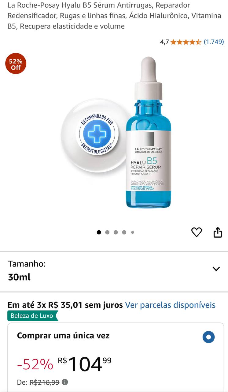 La Roche-Posay Hyalu B5 Sérum Antirrugas, Reparador Redensificador, Rugas e linhas finas, ...