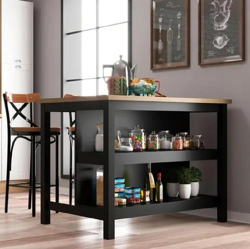 Ilha Cozinha Ditália 2 Prateleiras Preto Cd-1019 Cozy