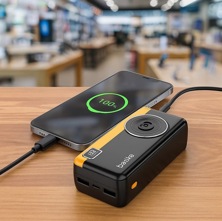 Power Bank 30000mAh, Basike Carregador Portátil 2 Saídas USB-A(até 22.5W) + Tipo-C(até 22....