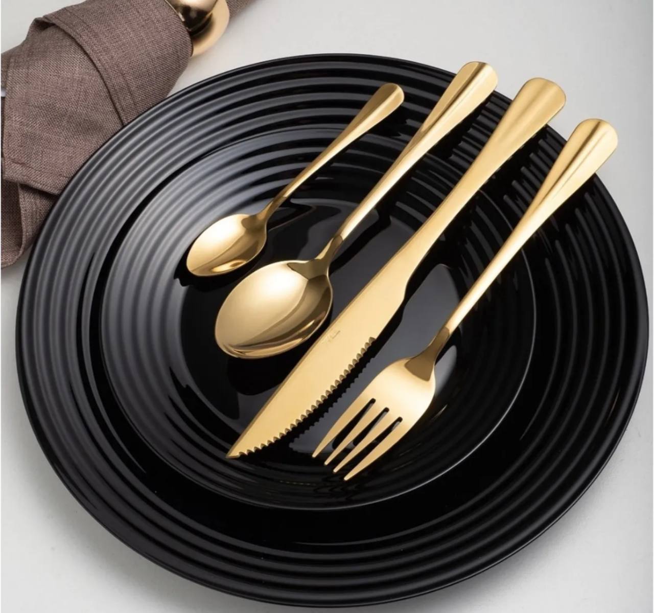 Faqueiro Dourado Inox 24 Talheres Colher Garfo Faca Luxo