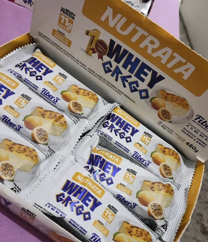 Barra De Proteína Whey Grego Bar Sabor Mousse De Maracujá 40g Caixa 12 Unidades