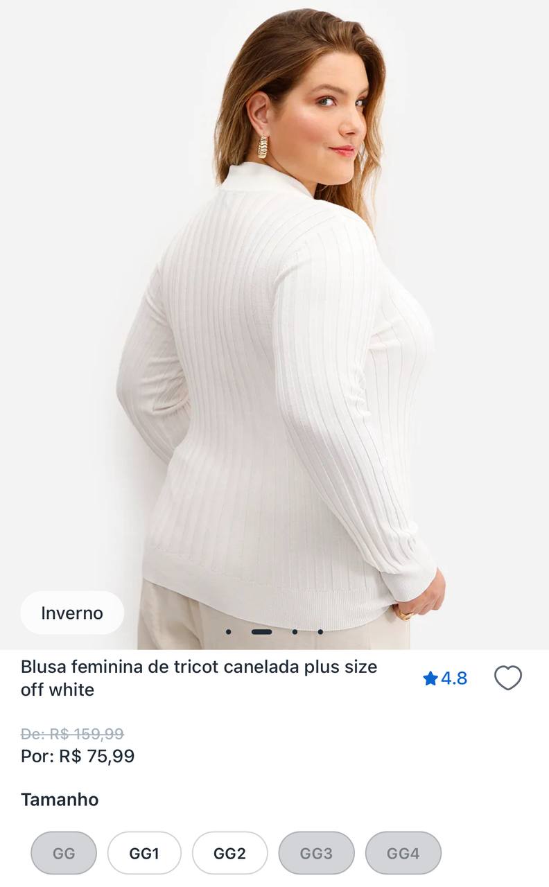 blusa feminina de tricot canelada plus size off white