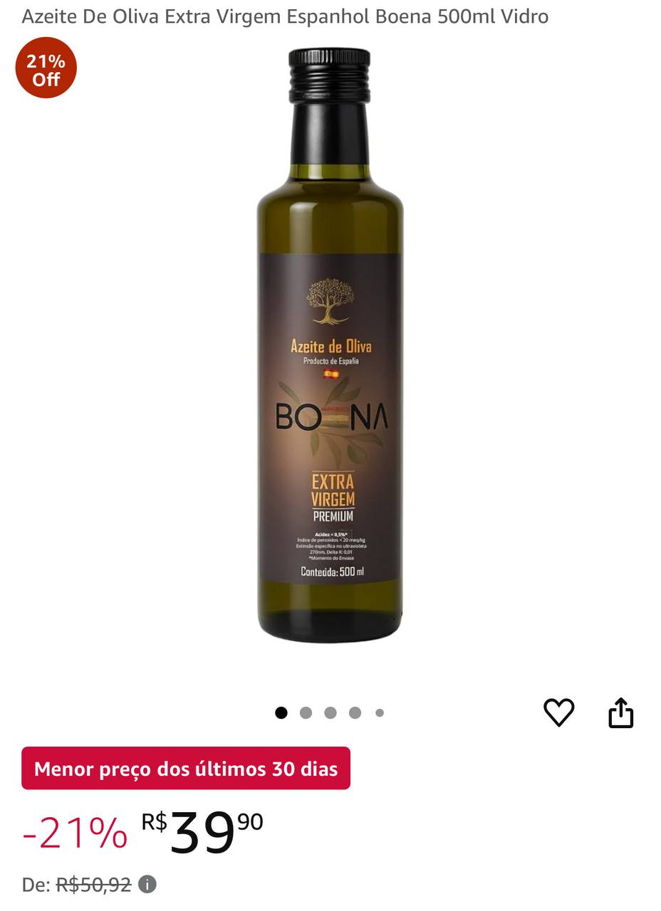Azeite De Oliva Extra Virgem Espanhol Boena 500ml Vidro