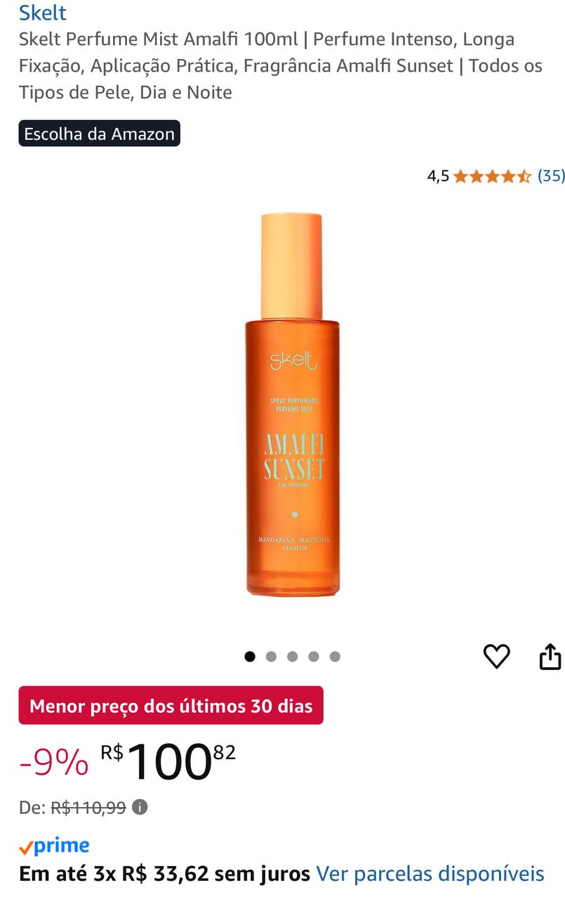 Skelt Perfume Mist Amalfi 100ml | Perfume Intenso, Longa Fixação, Aplicação Prática, Fragr...