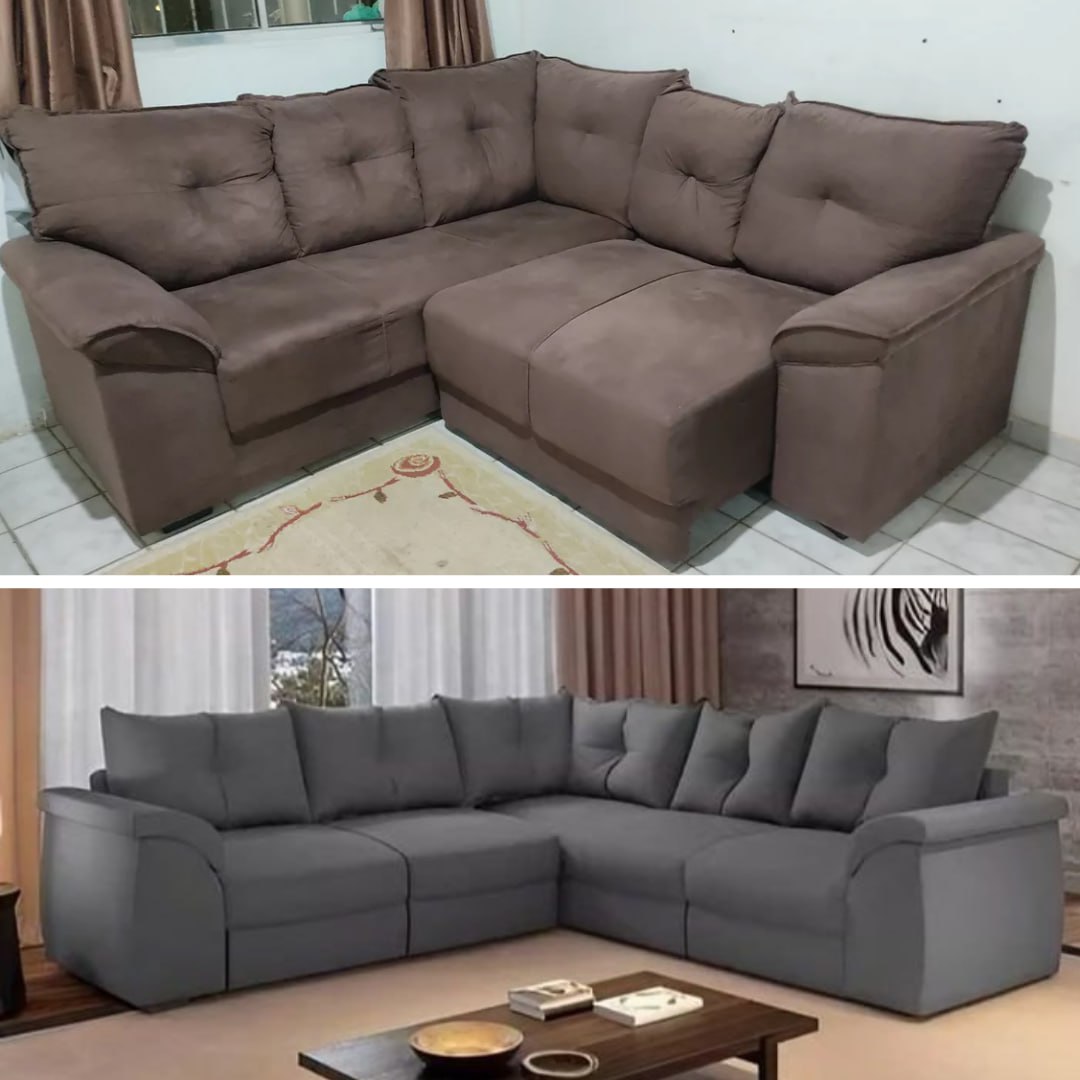 Sofá De Canto 5 Lugares Com Retrátil Qatar Suede Cinza Selmer Estofados
