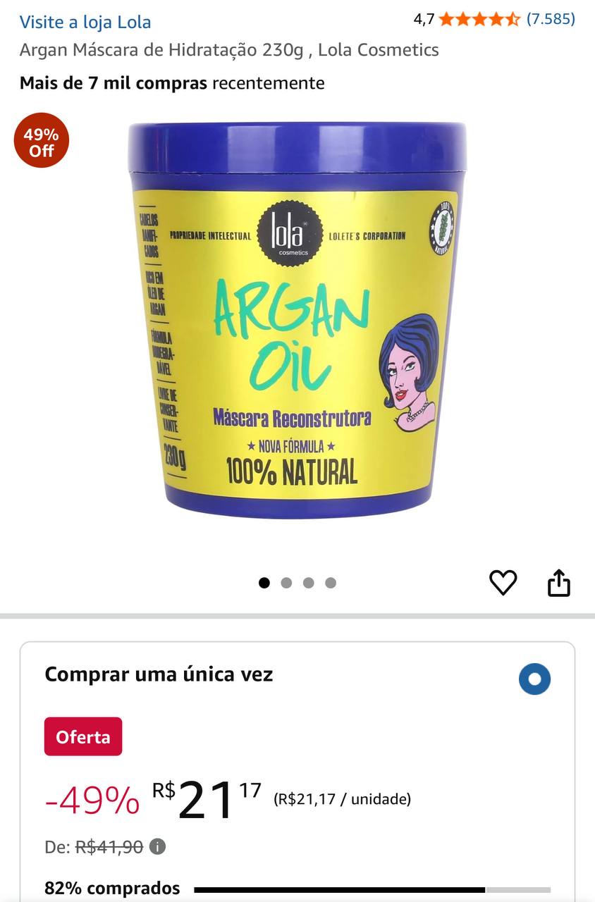 Argan Máscara de Hidratação 230g , Lola Cosmetics