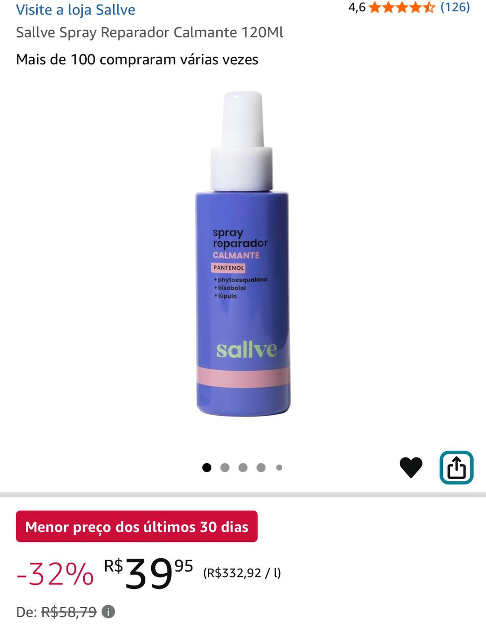 Sallve Spray Reparador Calmante 120Ml