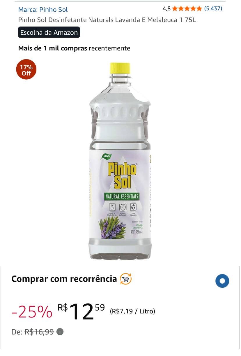 Pinho Sol Desinfetante Naturals Lavanda E Melaleuca 1 75L
