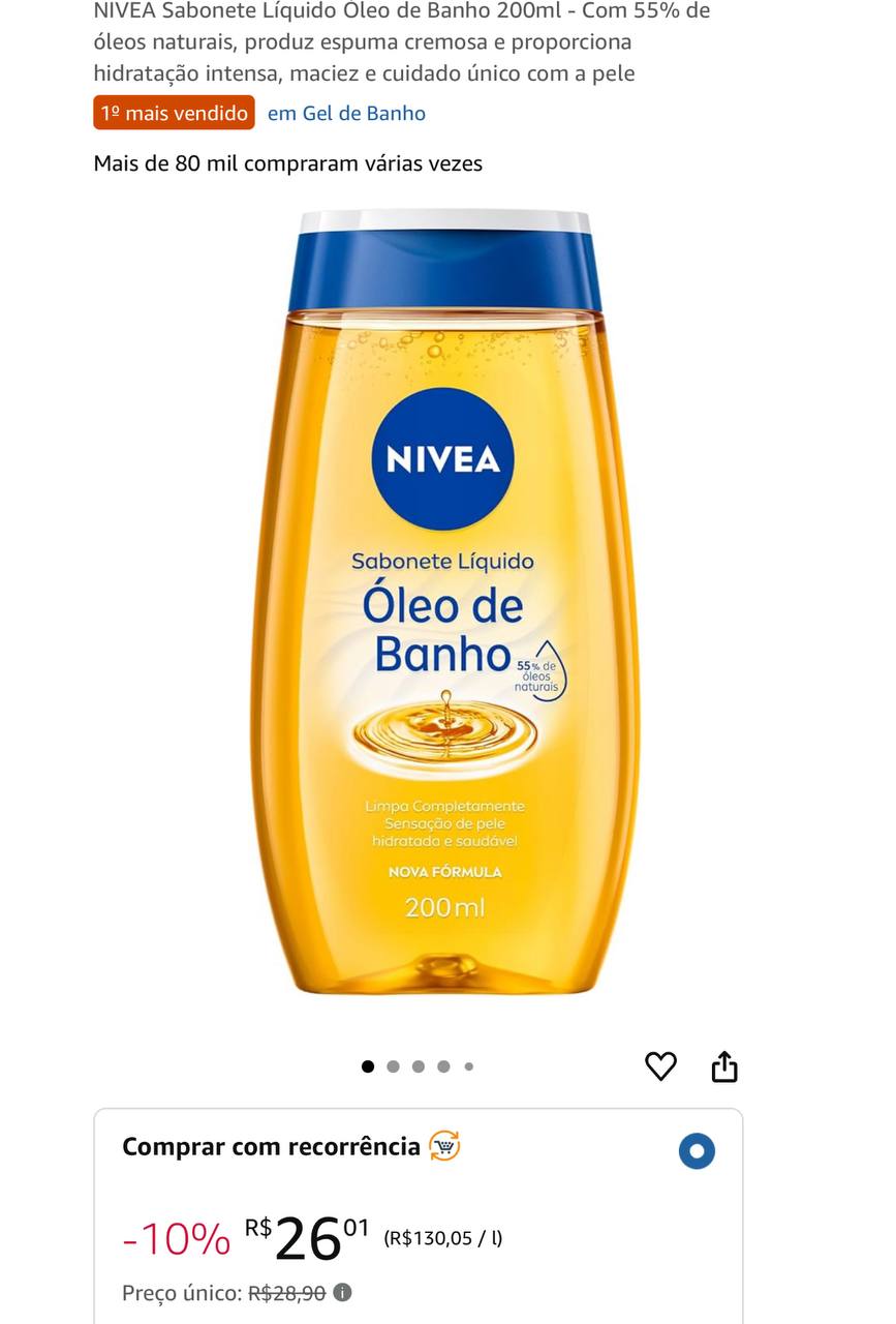 NIVEA Sabonete Líquido Óleo de Banho 200ml - Com 55% de óleos naturais, produz espuma crem...