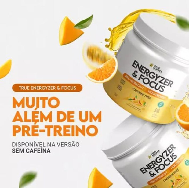 Energyzer E Focus 360g True Source Pré-treino Foco E Energia Sabor Frutas Amarelas - 450g