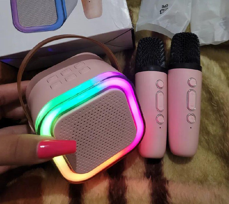 Caixinha Som Karaokê 2 Microfones Bluetooth Infantil Adulto Cor Rosa