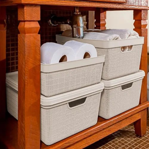 Kit 5 Caixas Organizadoras Cesto Tampa Multiuso 1,8l 5l 15l